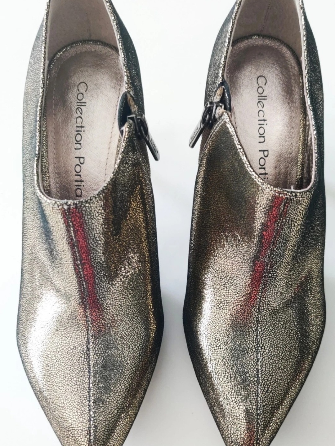 Collection Portia Women's 7 1/2 Gold Glitter Color Leather Zip Up Booties New